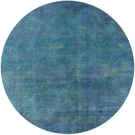 Ahgly Company Machine Washable Indoor Round Industrial Modern Blue Ivy Blue Area Rugs, 7' Round