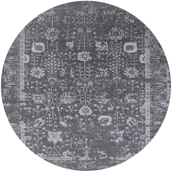 Ahgly Company Machine Washable Indoor Round Industrial Modern Dark Goldray Area Rugs, 4' Round