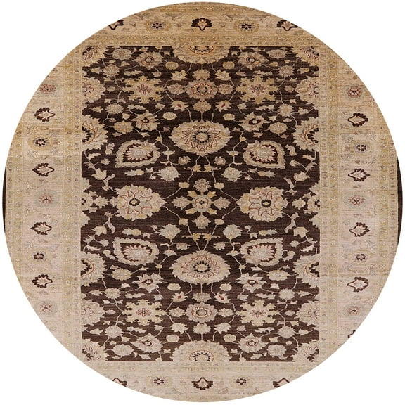 Ahgly Company Machine Washable Indoor Round Industrial Modern Dark Sienna Brown Area Rugs, 6' Round