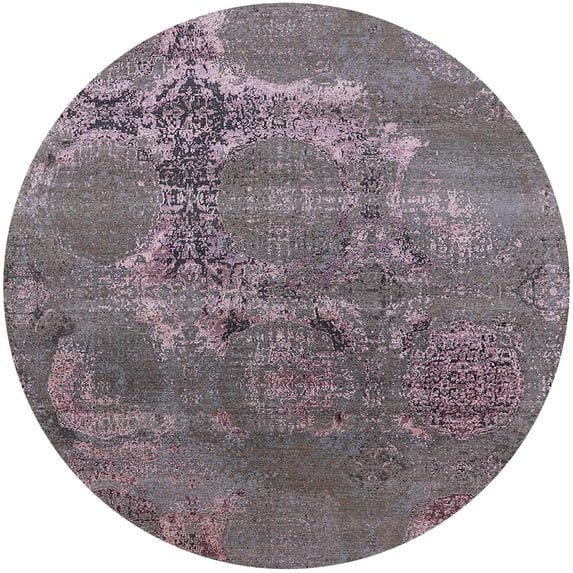 Ahgly Company Machine Washable Indoor Round Industrial Modern Eggplant Purple Area Rugs, 3' Round