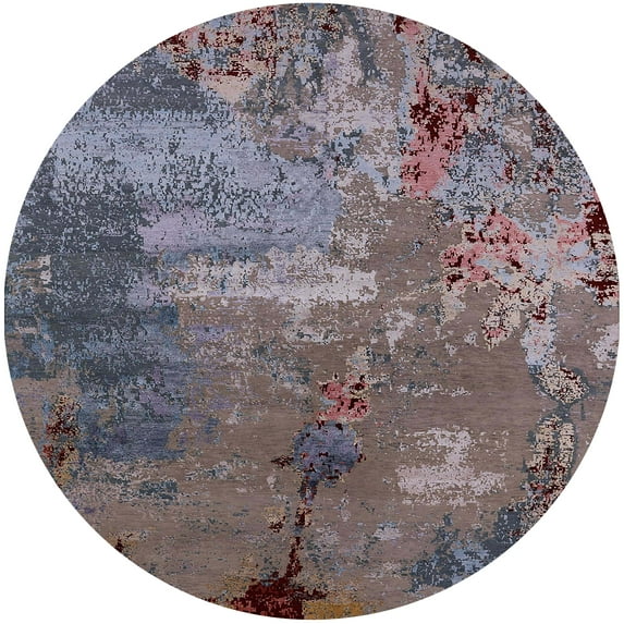 Ahgly Company Machine Washable Indoor Round Industrial Modern Eggplant Purple Area Rugs, 7' Round