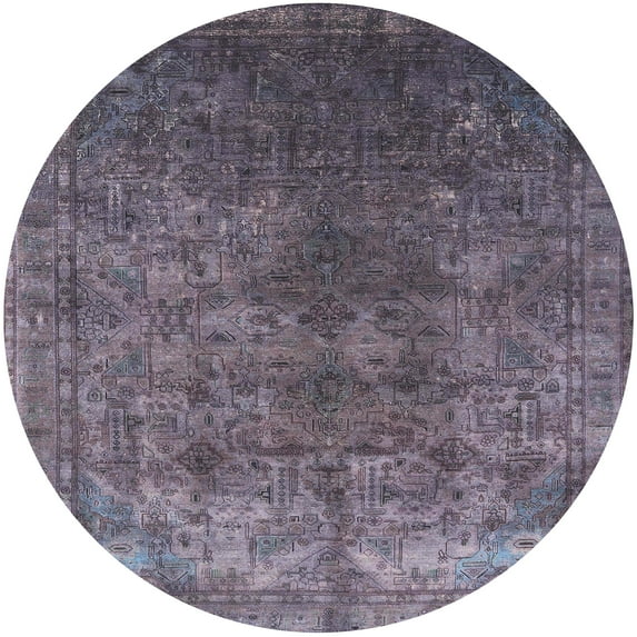 Ahgly Company Machine Washable Indoor Round Industrial Modern Plum Purple Area Rugs, 3' Round