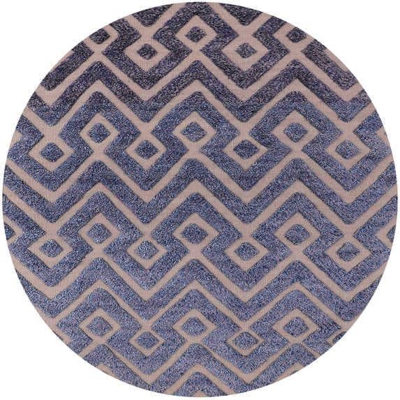 Ahgly Company Machine Washable Indoor Round Industrial Modern Purple Navy Blue Area Rugs, 5' Round