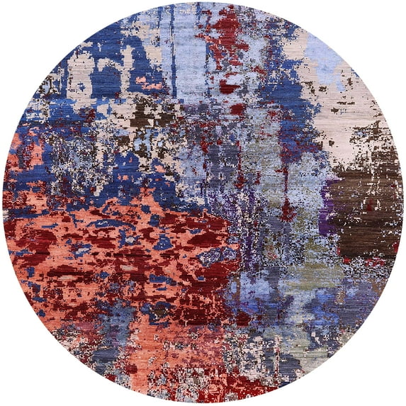 Ahgly Company Machine Washable Indoor Round Industrial Modern Velvet Maroon Purple Area Rugs, 5' Round