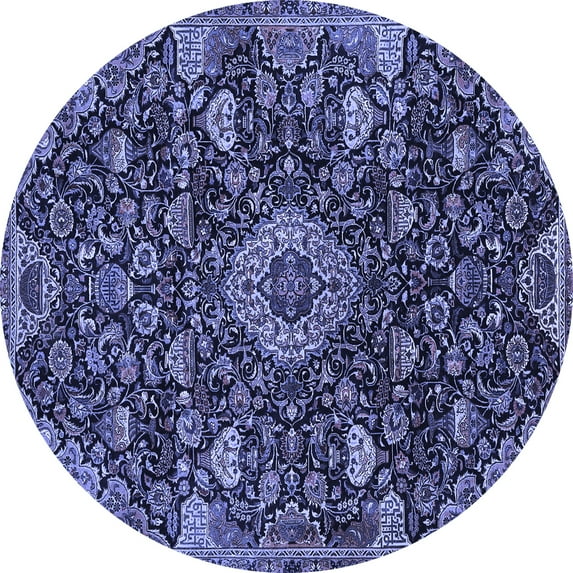 Ahgly Company Machine Washable Indoor Round Medallion Blue Traditional Area Rugs, 3' Round