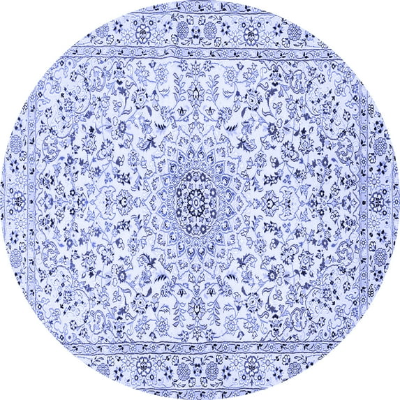 Ahgly Company Machine Washable Indoor Round Medallion Blue Traditional Area Rugs, 3' Round