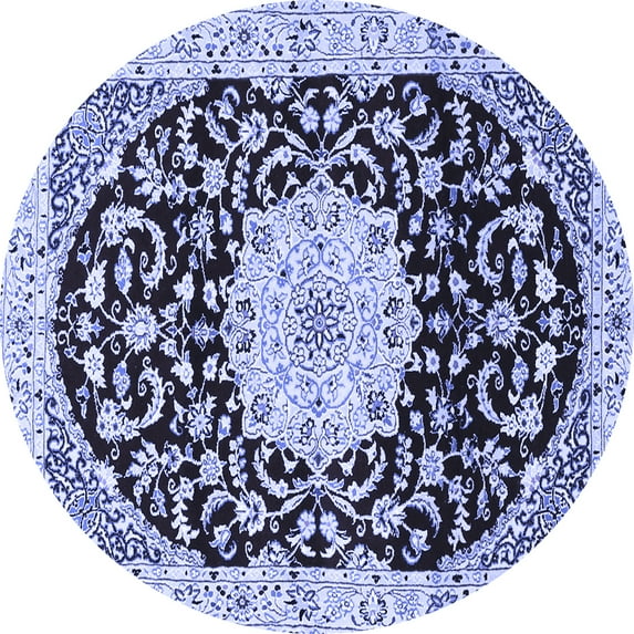 Ahgly Company Machine Washable Indoor Round Medallion Blue Traditional Area Rugs, 4' Round