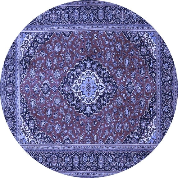 Ahgly Company Machine Washable Indoor Round Medallion Blue Traditional Area Rugs, 6' Round
