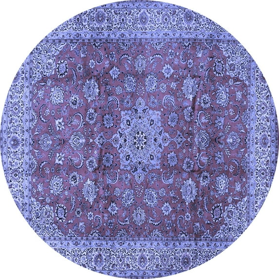 Ahgly Company Machine Washable Indoor Round Medallion Blue Traditional Area Rugs, 7' Round