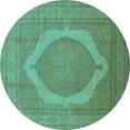 thumbnail image 1 of Ahgly Company Machine Washable Indoor Round Medallion Turquoise Blue French Area Rugs, 5' Round, 1 of 4