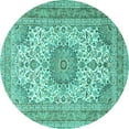 thumbnail image 1 of Ahgly Company Machine Washable Indoor Round Medallion Turquoise Blue Traditional Area Rugs, 3' Round, 1 of 4
