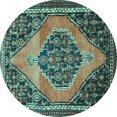 thumbnail image 1 of Ahgly Company Machine Washable Indoor Round Medallion Turquoise Blue Traditional Area Rugs, 4' Round, 1 of 4