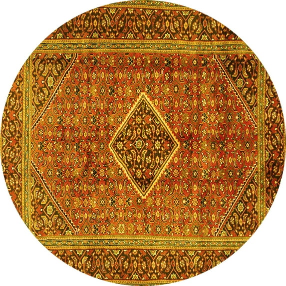 Ahgly Company Machine Washable Indoor Round Medallion Yellow Traditional Area Rugs, 7' Round