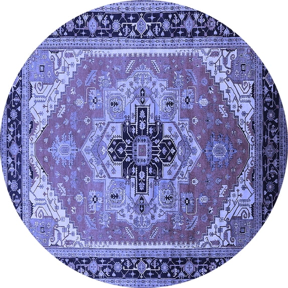 Ahgly Company Machine Washable Indoor Round Oriental Blue Industrial Area Rugs, 3' Round