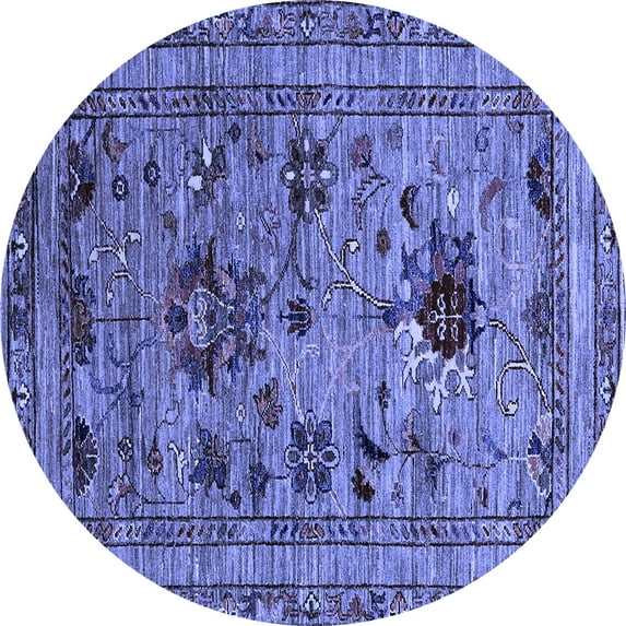Ahgly Company Machine Washable Indoor Round Oriental Blue Industrial Area Rugs, 3' Round