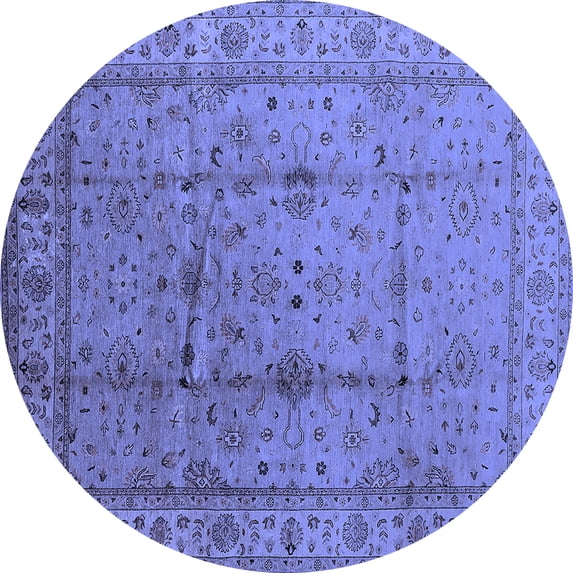 Ahgly Company Machine Washable Indoor Round Oriental Blue Industrial Area Rugs, 4' Round