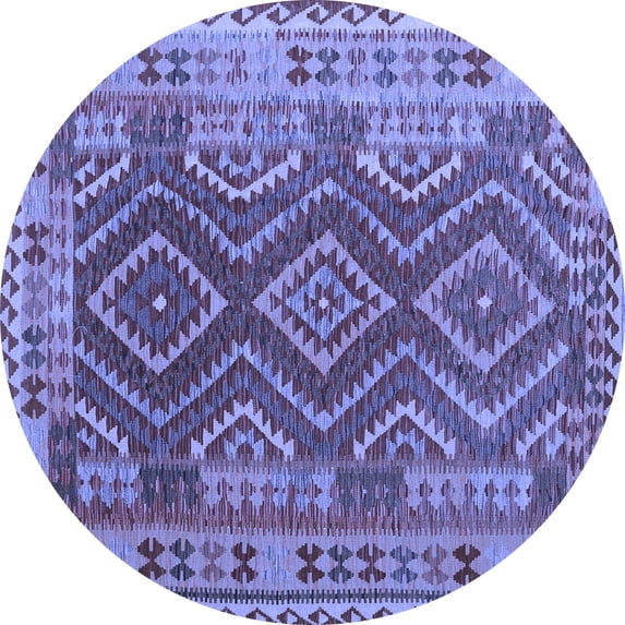 Ahgly Company Machine Washable Indoor Round Oriental Blue Traditional Area Rugs, 3' Round