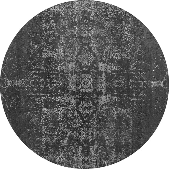 Ahgly Company Machine Washable Indoor Round Oriental Gray Industrial Area Rugs, 4' Round