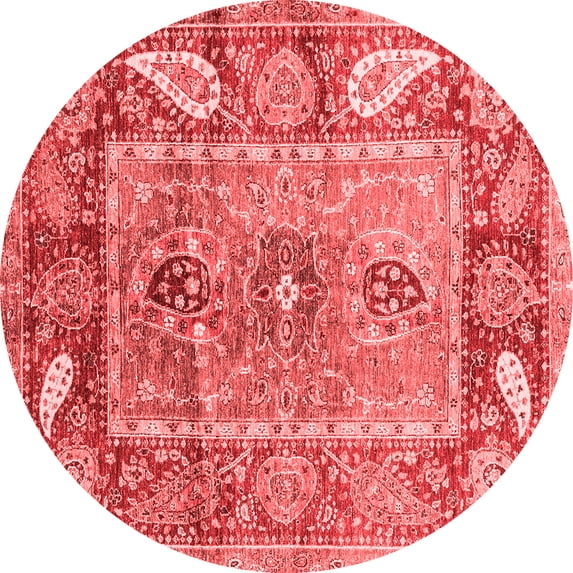 Ahgly Company Machine Washable Indoor Round Oriental Red Traditional Area Rugs, 5' Round