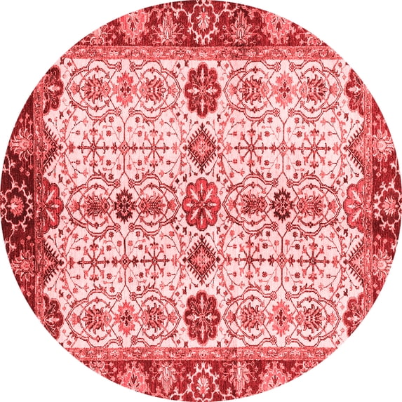 Ahgly Company Machine Washable Indoor Round Oriental Red Traditional Area Rugs, 7' Round