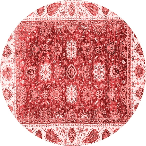 Ahgly Company Machine Washable Indoor Round Oriental Red Traditional Area Rugs, 8' Round