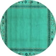 thumbnail image 1 of Ahgly Company Machine Washable Indoor Round Oriental Turquoise Blue Asian Inspired Area Rugs, 3' Round, 1 of 4