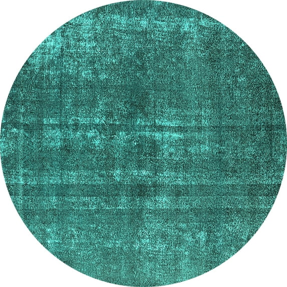 Ahgly Company Machine Washable Indoor Round Oriental Turquoise Blue Industrial Area Rugs, 5' Round