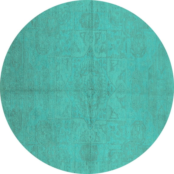 Ahgly Company Machine Washable Indoor Round Oriental Turquoise Blue Industrial Area Rugs, 8' Round