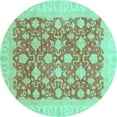thumbnail image 1 of Ahgly Company Machine Washable Indoor Round Oriental Turquoise Blue Modern Area Rugs, 3' Round, 1 of 4