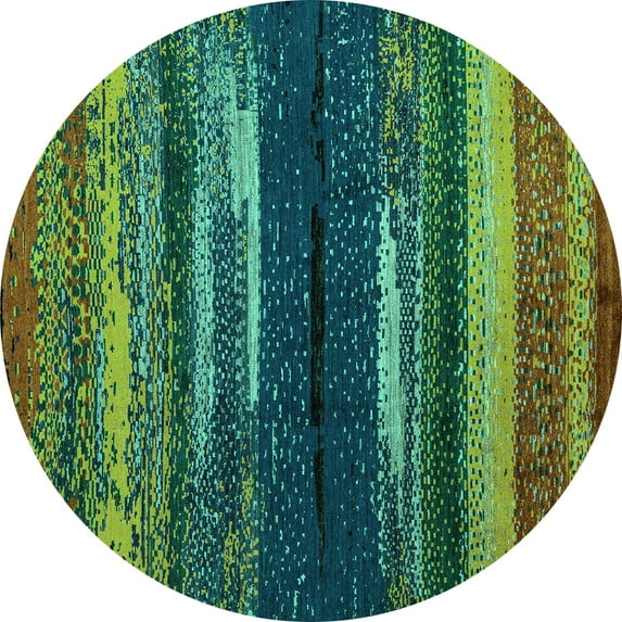 Ahgly Company Machine Washable Indoor Round Oriental Turquoise Blue Modern Area Rugs, 8' Round