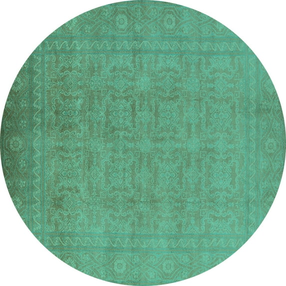 Ahgly Company Machine Washable Indoor Round Oriental Turquoise Blue Traditional Area Rugs, 3' Round