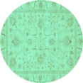 thumbnail image 1 of Ahgly Company Machine Washable Indoor Round Oriental Turquoise Blue Traditional Area Rugs, 7' Round, 1 of 4