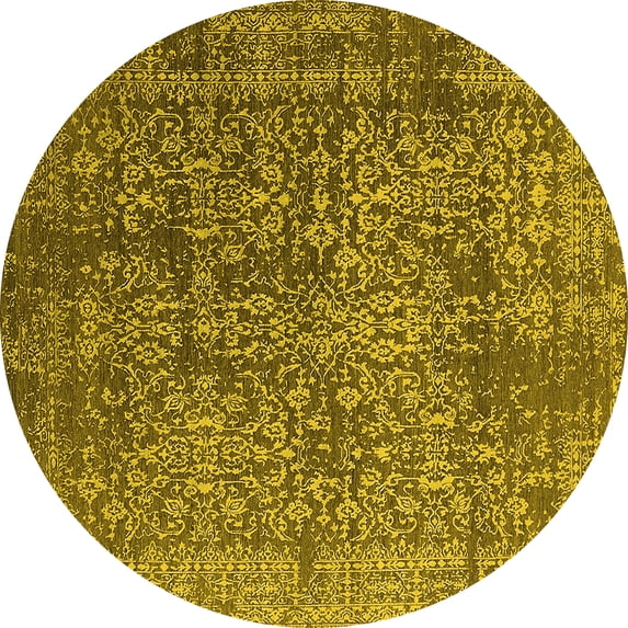 Ahgly Company Machine Washable Indoor Round Oriental Yellow Industrial Area Rugs, 3' Round