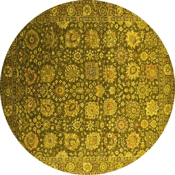 Ahgly Company Machine Washable Indoor Round Oriental Yellow Industrial Area Rugs, 3' Round