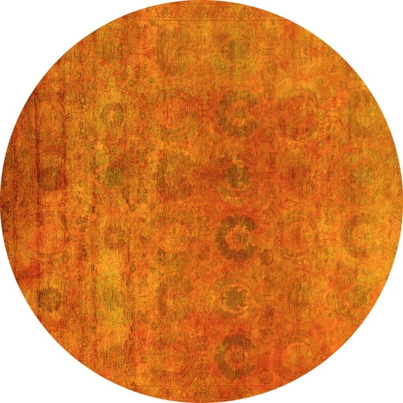 Ahgly Company Machine Washable Indoor Round Oriental Yellow Industrial Area Rugs, 3' Round