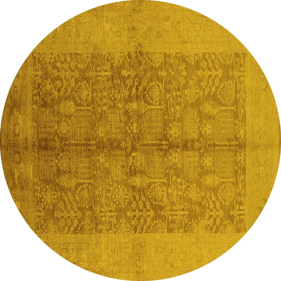 Ahgly Company Machine Washable Indoor Round Oriental Yellow Industrial Area Rugs, 4' Round