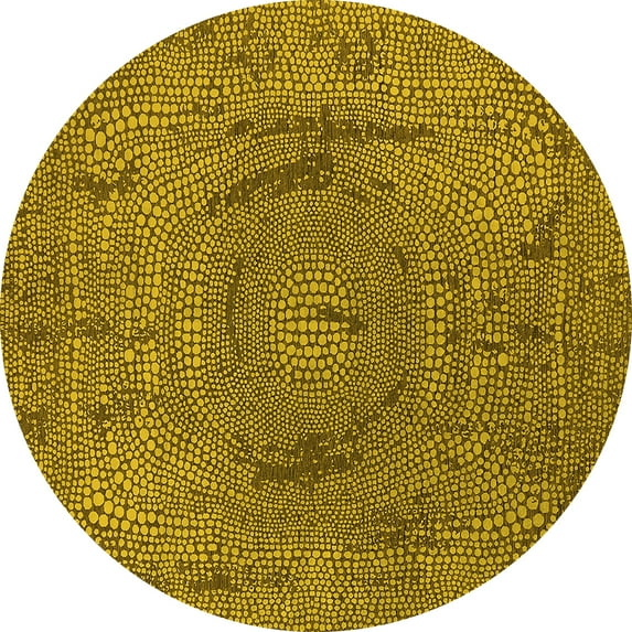 Ahgly Company Machine Washable Indoor Round Oriental Yellow Industrial Area Rugs, 4' Round