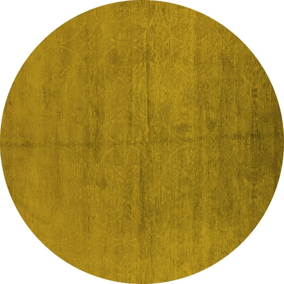 Ahgly Company Machine Washable Indoor Round Oriental Yellow Industrial Area Rugs, 5' Round