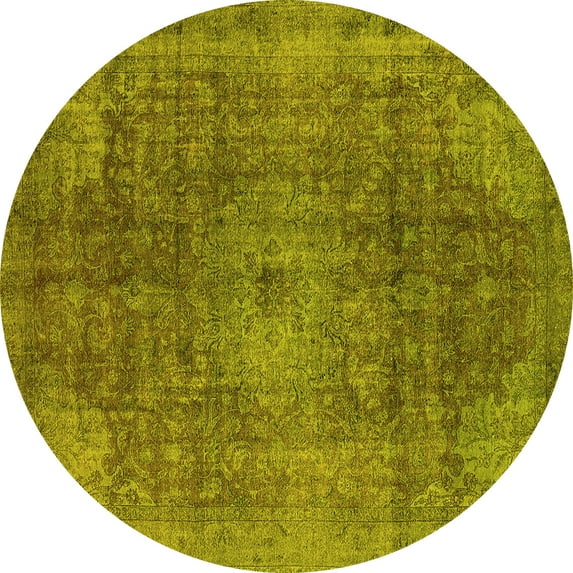 Ahgly Company Machine Washable Indoor Round Oriental Yellow Industrial Area Rugs, 8' Round