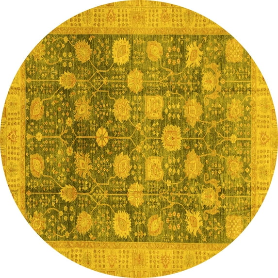 Ahgly Company Machine Washable Indoor Round Oriental Yellow Modern Area Rugs, 3' Round