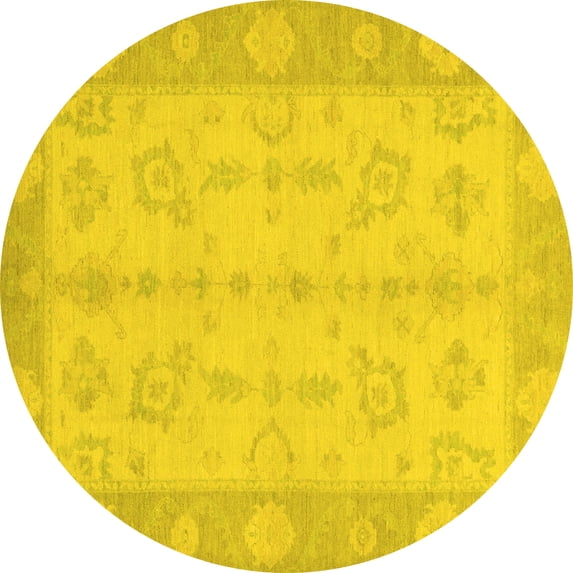 Ahgly Company Machine Washable Indoor Round Oriental Yellow Modern Area Rugs, 5' Round