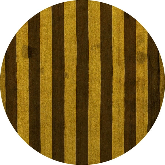 Ahgly Company Machine Washable Indoor Round Oriental Yellow Modern Area Rugs, 7' Round