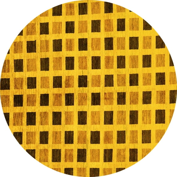 Ahgly Company Machine Washable Indoor Round Oriental Yellow Modern Area Rugs, 7' Round