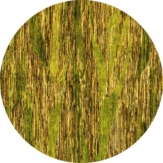 Ahgly Company Machine Washable Indoor Round Oriental Yellow Modern Area Rugs, 8' Round