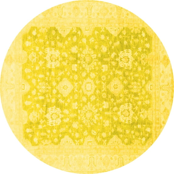 Ahgly Company Machine Washable Indoor Round Oriental Yellow Traditional Area Rugs, 3' Round