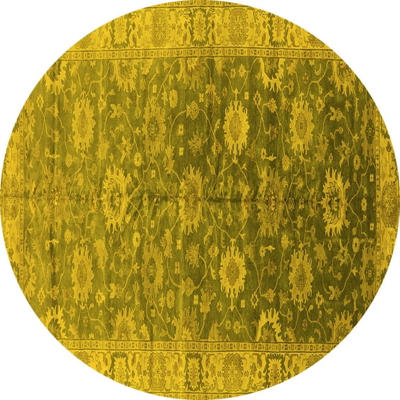 Ahgly Company Machine Washable Indoor Round Oriental Yellow Traditional Area Rugs, 3' Round