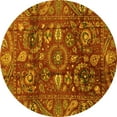 thumbnail image 1 of Ahgly Company Machine Washable Indoor Round Oriental Yellow Traditional Area Rugs, 4' Round, 1 of 4