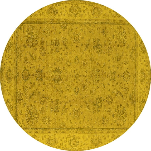 Ahgly Company Machine Washable Indoor Round Oriental Yellow Traditional Area Rugs, 4' Round