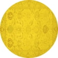 thumbnail image 1 of Ahgly Company Machine Washable Indoor Round Oriental Yellow Traditional Area Rugs, 5' Round, 1 of 4