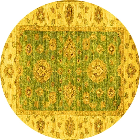 Ahgly Company Machine Washable Indoor Round Oriental Yellow Traditional Area Rugs, 6' Round